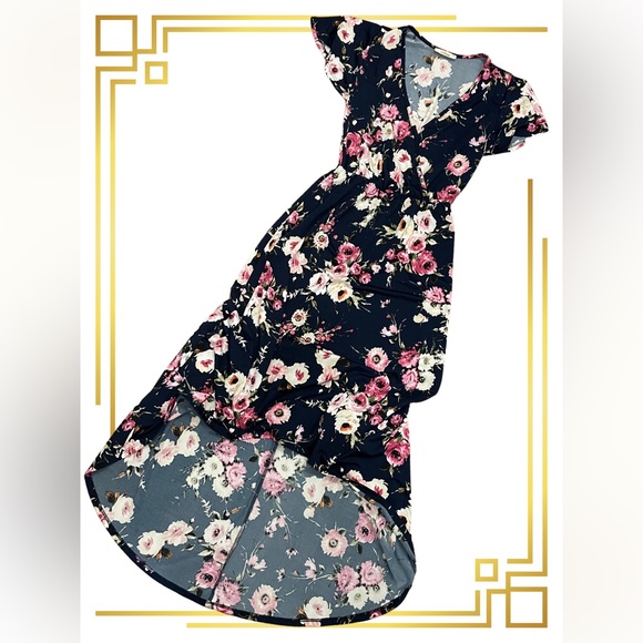 Deep V-Neck Floral Print High Low Dress - Picture 3 of 5